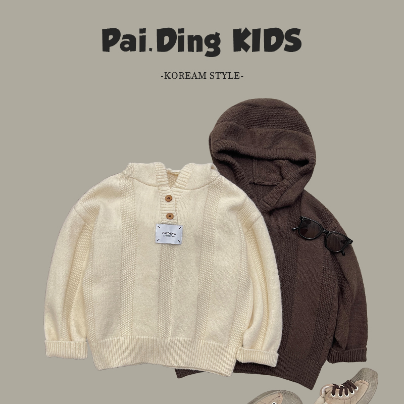 【小首尔】现货-qc4春秋装儿童贴标设计套头多色连帽毛衣SJ4226