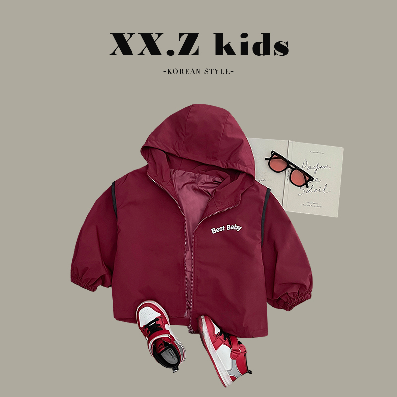 Q现货-春款儿童字母印花连帽运动外套SJ2044