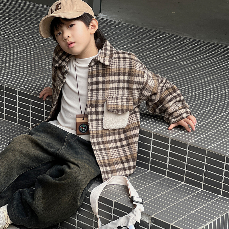 清【文文妈】冬装儿童韩版复古风格子宽松外套HCK3271-QQQQ