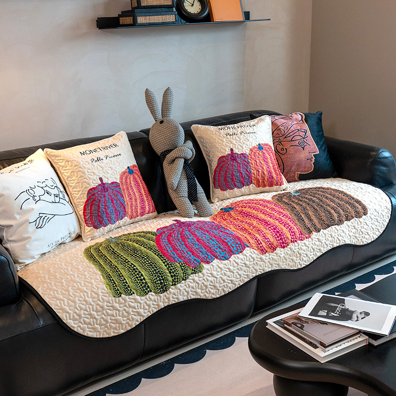 简约现代南瓜轻奢风个性沙发垫波浪边艺术时尚坐垫客厅防滑沙发巾