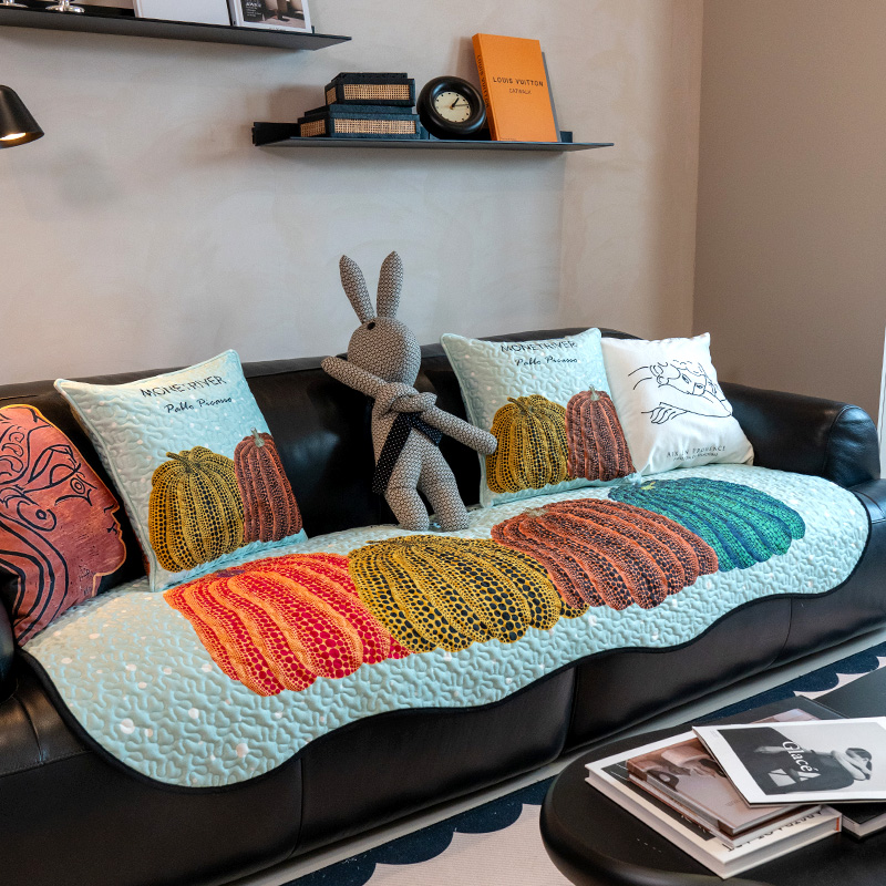 小清新轻奢风南瓜沙发垫时尚波浪边个性设计四季通用亲肤毛绒坐垫