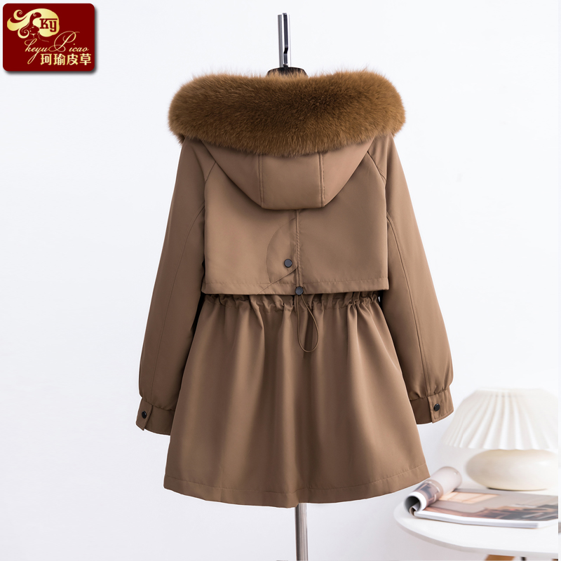 派克服女皮草外套可脱卸兔毛整皮内胆狐狸毛领秋冬中长款大衣一体