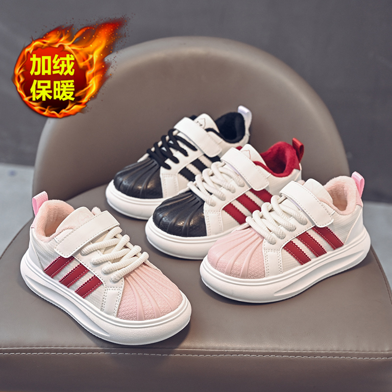 儿童秋冬加绒冬季中大童百搭保暖板鞋男女童软底防滑皮面运动鞋