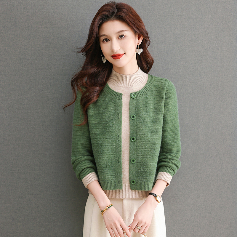 2024秋冬新款女士长假两件宽松假开衫显瘦洋气短款A985