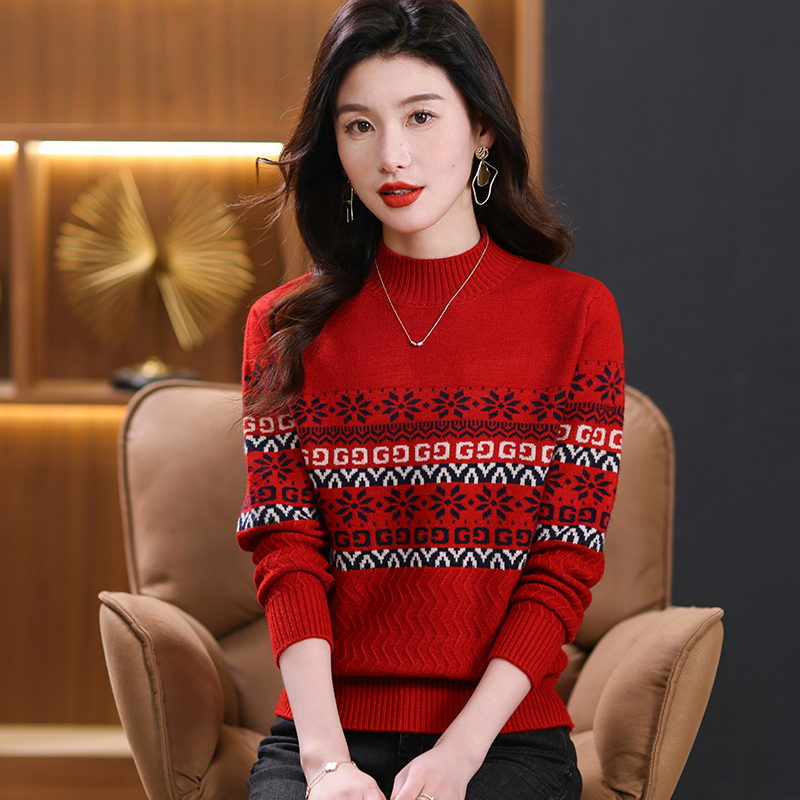 YILI新款冬款洋气长袖针织衫民族风上衣女打底衫时尚962