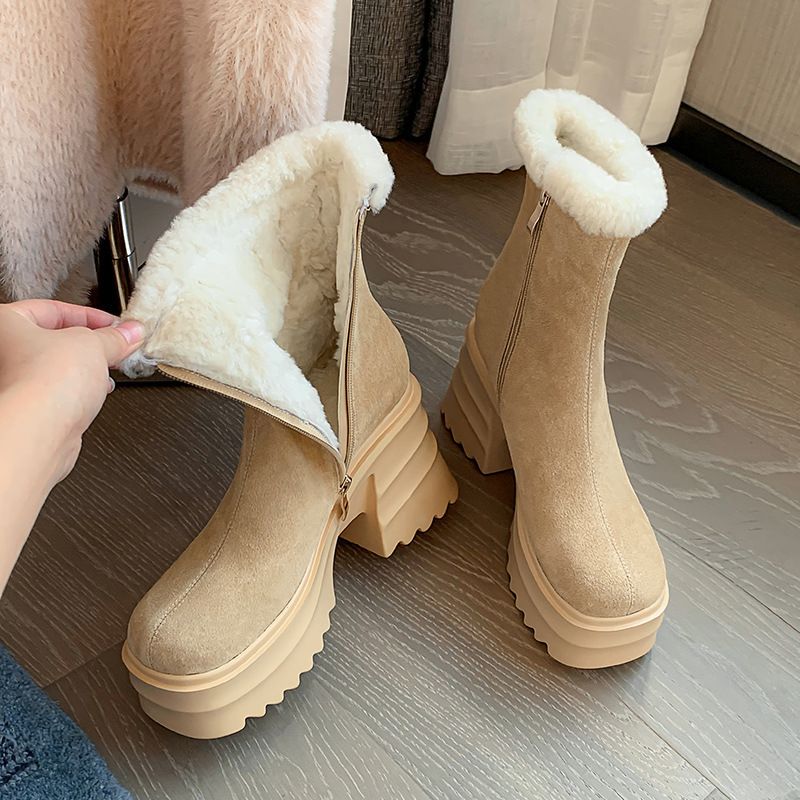 回力瑞厚底雪地靴女保暖东北大棉鞋冬季超高跟厚毛短靴