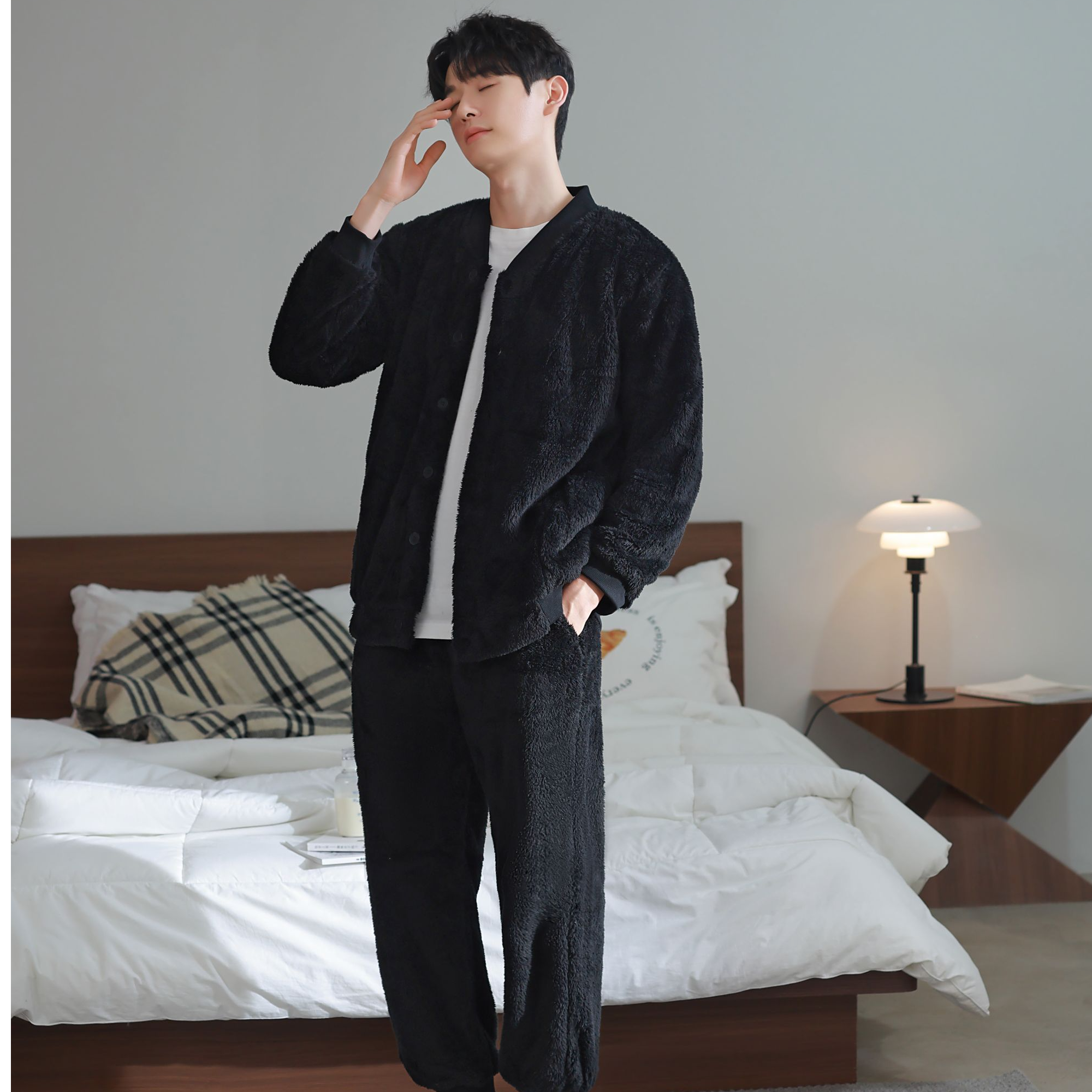 男士睡衣家居服套装加绒加厚北极绒绒料休闲大气冬款大码保暖宽松