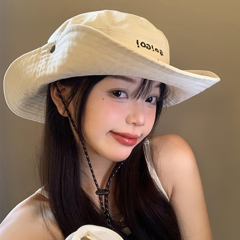 户外露营登山帽女夏季日系百搭渔夫帽大帽檐遮阳防晒西部牛仔帽子