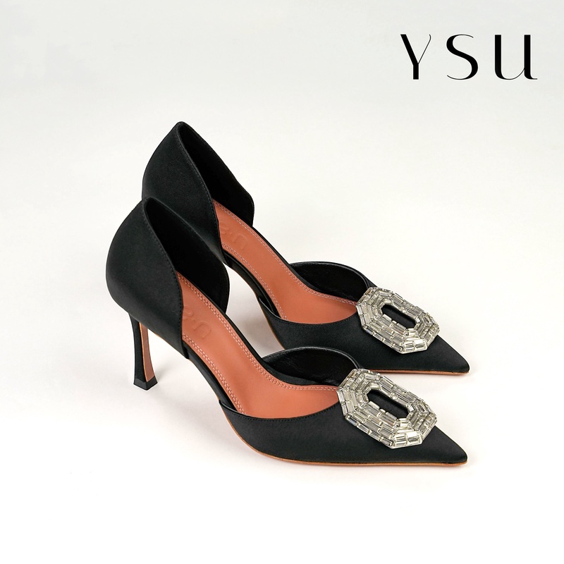 【余书】高定百搭时尚细跟尖时装头水晶方扣半包式高跟鞋 F278-2