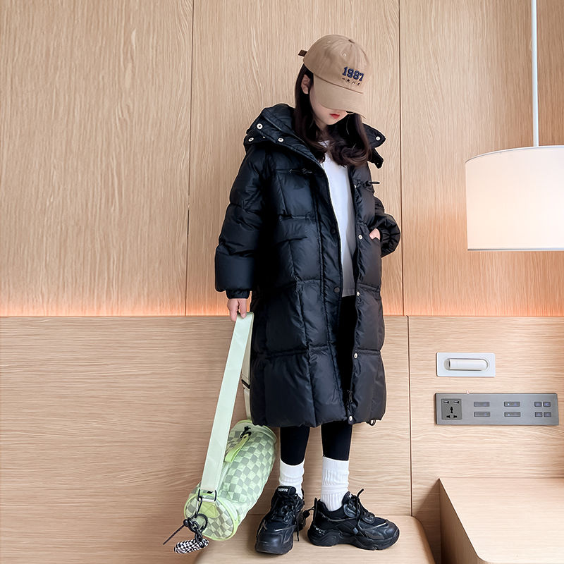波官正司方品新登女童羽绒服中长款2023年新款女款时尚加厚过膝90