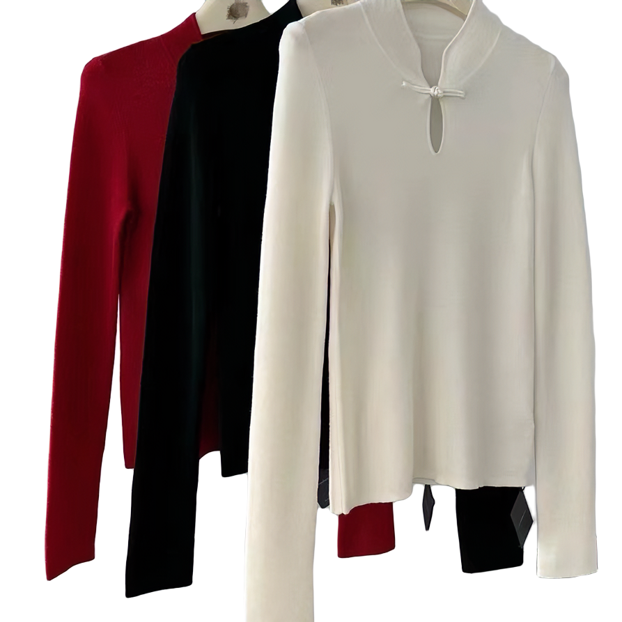 欧货新中式国风毛衣盘扣2025秋冬新款针织修身时尚羊毛打底衫