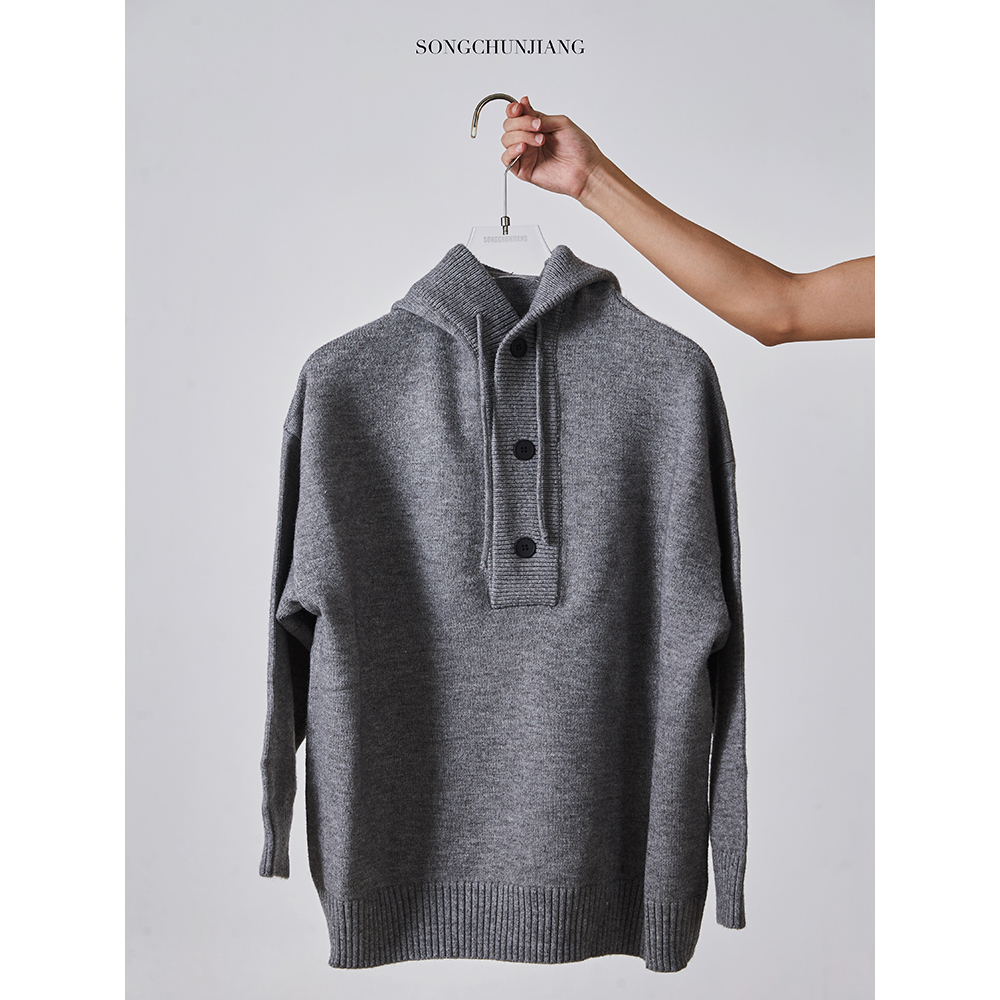 宋春江同款 秋冬新款廊形连帽套头毛衣百搭宽松情侣打底慵懒风潮