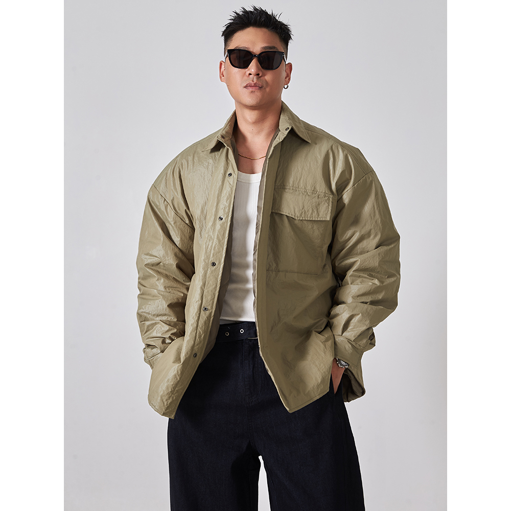 宋春江同款 秋季日系薄棉外套简约翻领单排扣休闲轻薄宽松衬衣