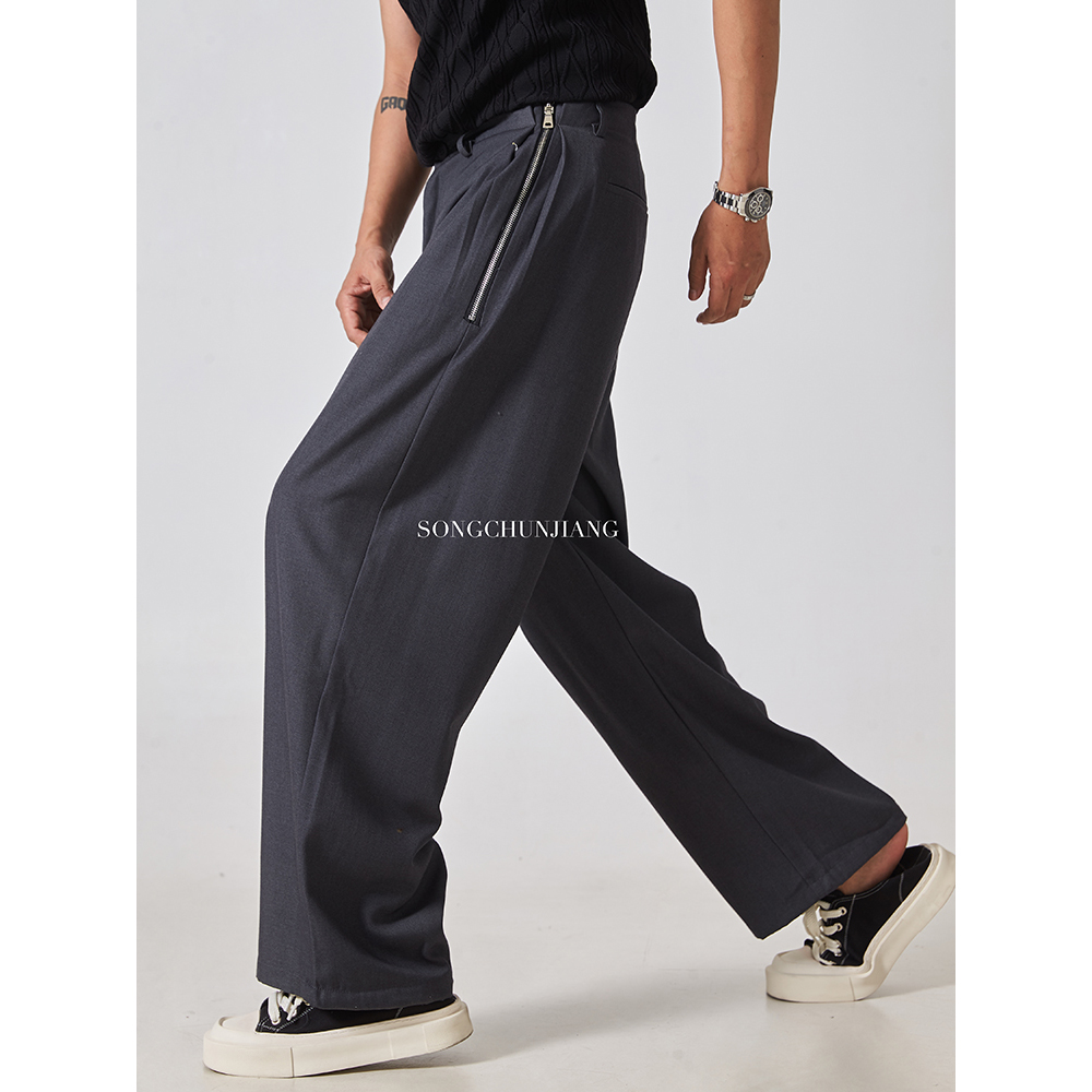 宋春江同款裤子新款潮流百搭夏季通勤休闲裤侧拉链小众设计