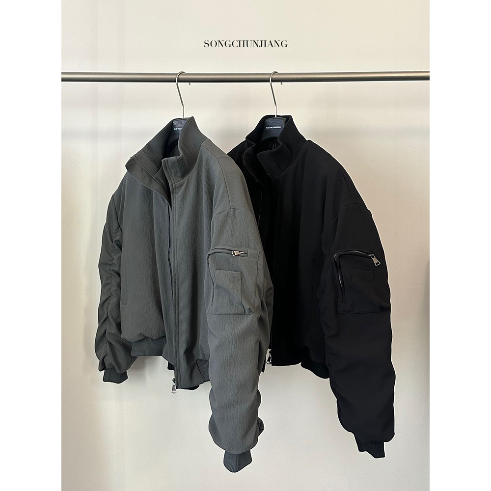 宋春江同款 秋冬美式立领短款飞行夹克棉服小众休闲加厚棒球服