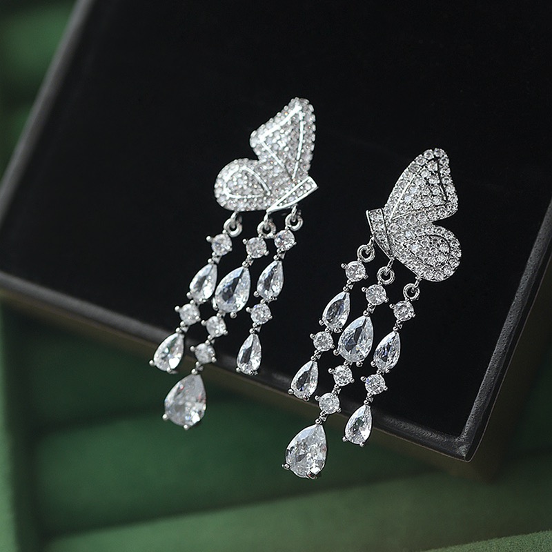 铜合金锆石耳饰  新款时尚轻奢微镶满钻蝴蝶耳环百搭优雅气质耳饰