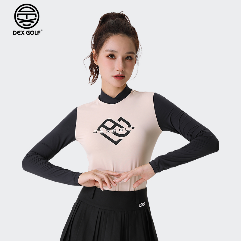 DEXGOLF高尔夫女士弹力长袖T恤新款3092小高领心型图案polo衫速干
