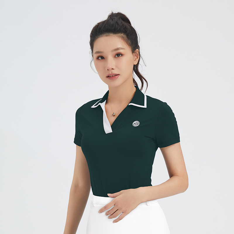 DEXGOLF韩国高尔夫女士短袖T恤夏季3087复古V领Polo衫舒适百搭
