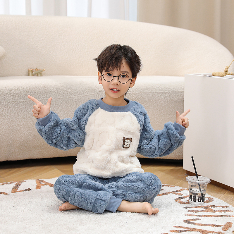 【现货】【萌娃穿搭】儿童秋冬加厚保暖法兰绒提花睡衣宝宝可爱家居服