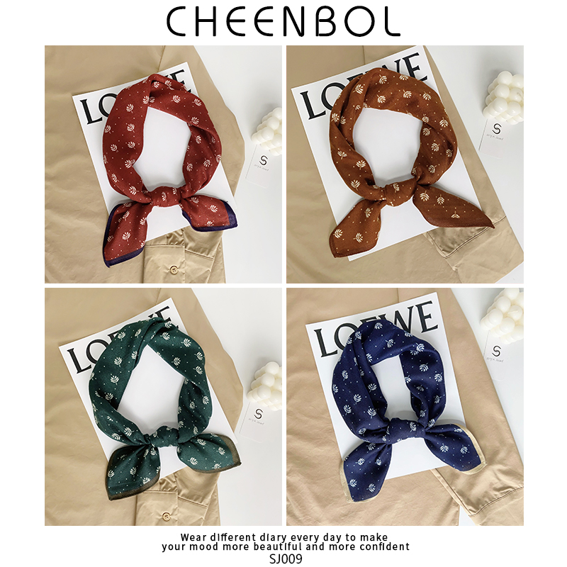 SJ008+SJ009韩版小方巾女秋冬百搭简约丝绒手感围巾带印花丝巾