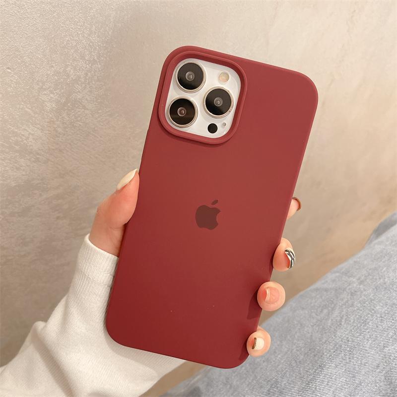 梅子色新款15简约手机壳女耐脏全包液态硅胶14promax保护套iPhone