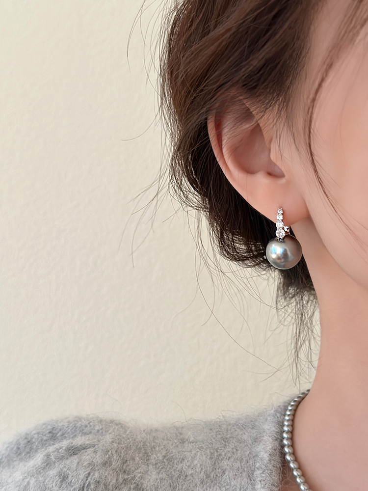 铜合金仿珍珠耳饰 真多麻灰色耳扣小众气质法式清冷风耳饰-305