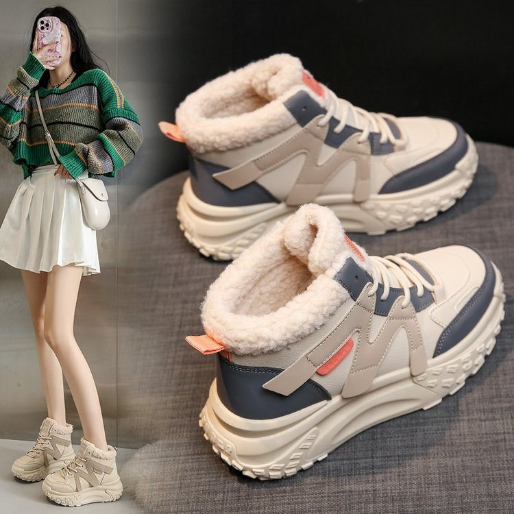 高帮加绒老爹鞋女款2023新款冬季加厚雪地靴保暖厚底时尚休闲秋冬