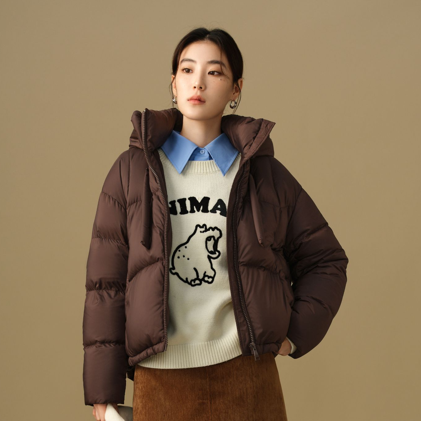 独束微胖大码女装韩版鹅绒休闲连帽羽绒服外套24DS84063/84104