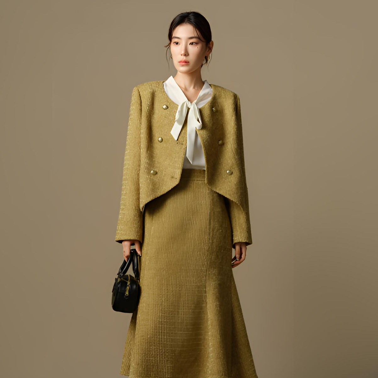 独束微胖大码女装复古双排扣优雅套装气质外套+半裙（上）24DS84499