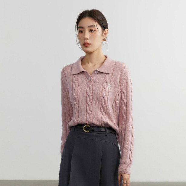独束微胖大码女装POLO领刺绣针织衫女可爱减龄上衣22DS4641纯色