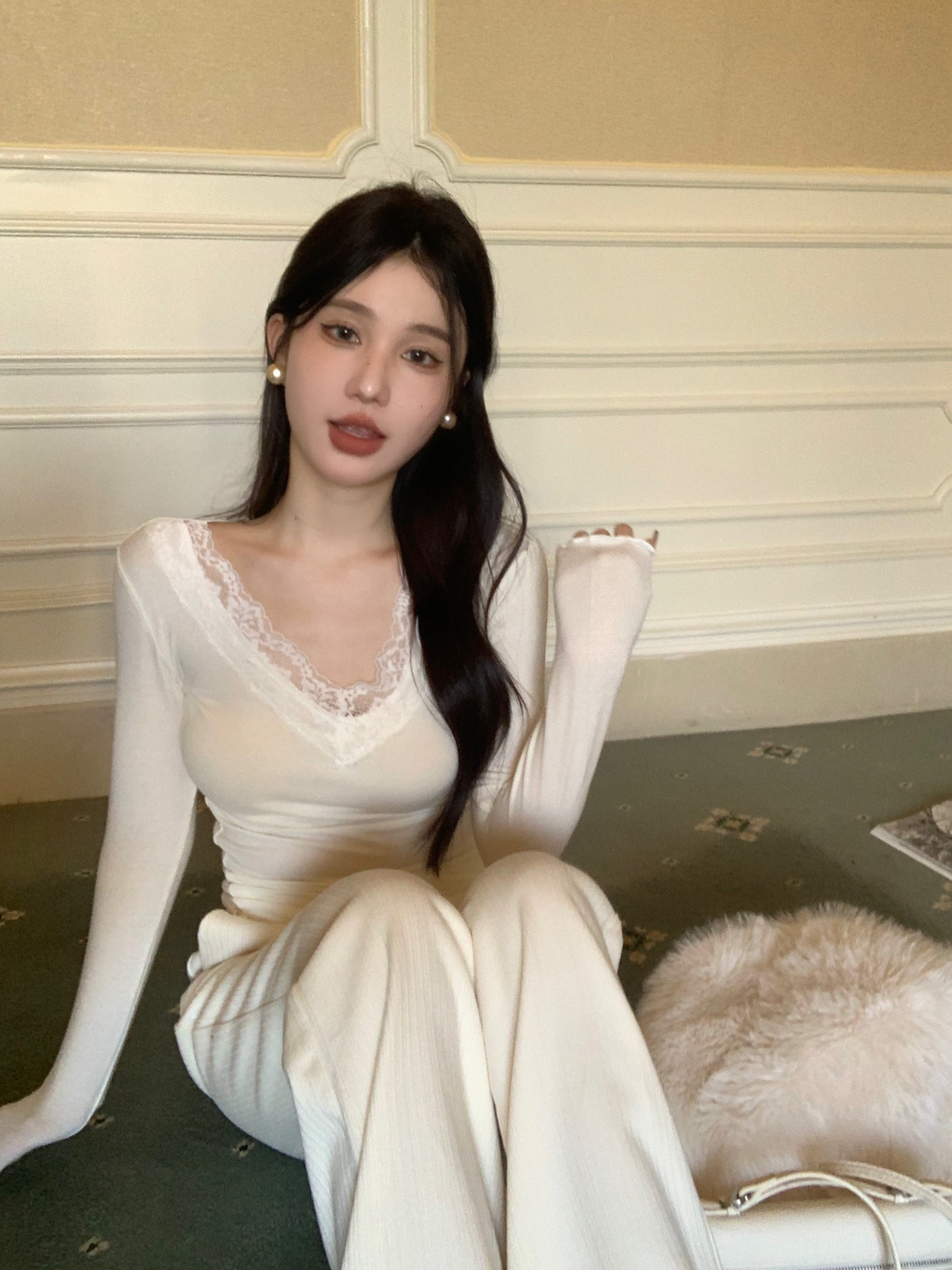 秋冬新款纯欲风修身显瘦打底衫女内搭可外穿洋气上衣纯欲风蕾丝