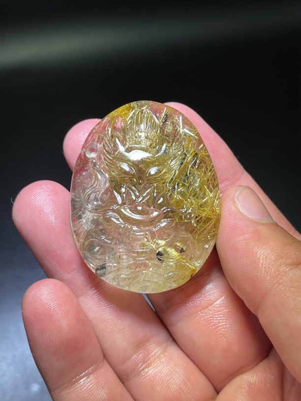 天然水晶，钛晶九尾狐招财元宝财神狐，九尾狐仙