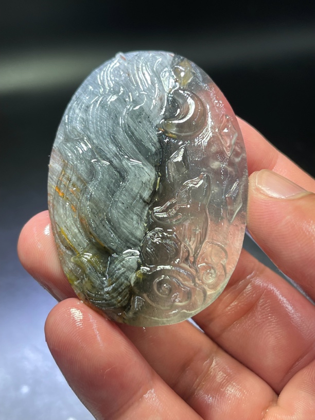 天然水晶，蓝兔毛九尾狐狐仙，双色九尾狐