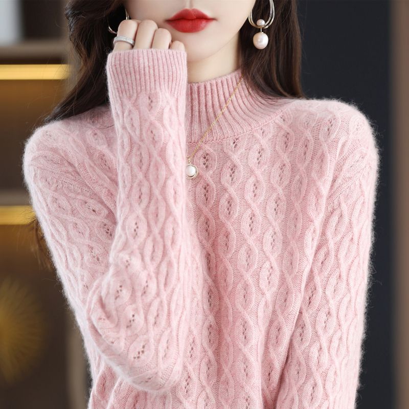 啄木鸟羊毛衫女半高领秋冬百搭绞花毛线衫毛衣内搭宽松针织打底衫