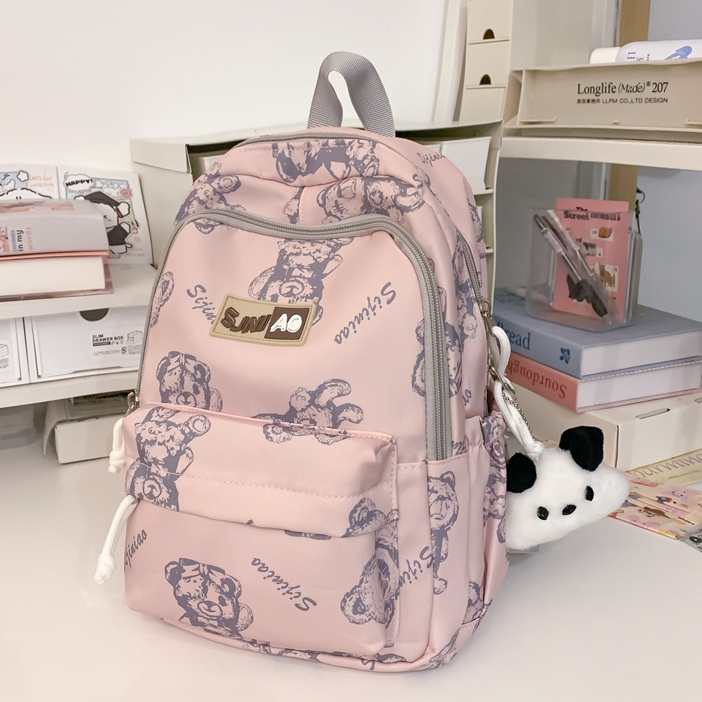 印花小熊书包女生外出高颜值双肩包旅行逛街小型背包学生平板包包