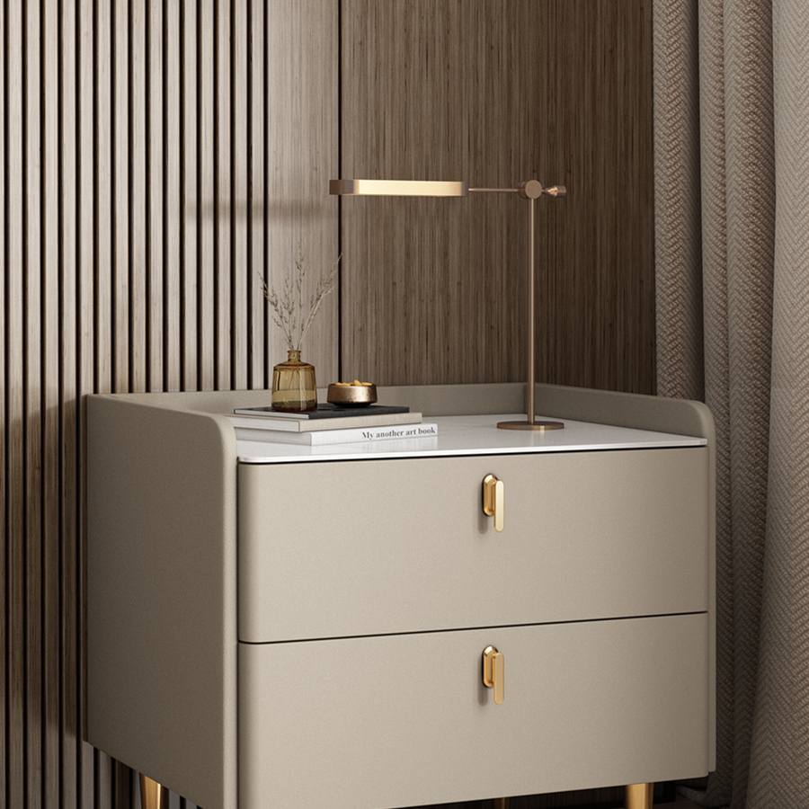 实木岩板简易智能床头柜无线充电皮质简约客厅家用抽屉式床边柜