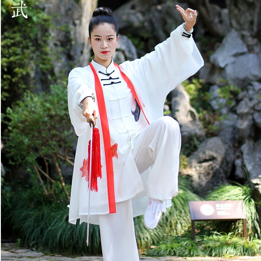 太极服新款锦鲤荷花原创设计表演服三件套长袖套装太极拳练功服女