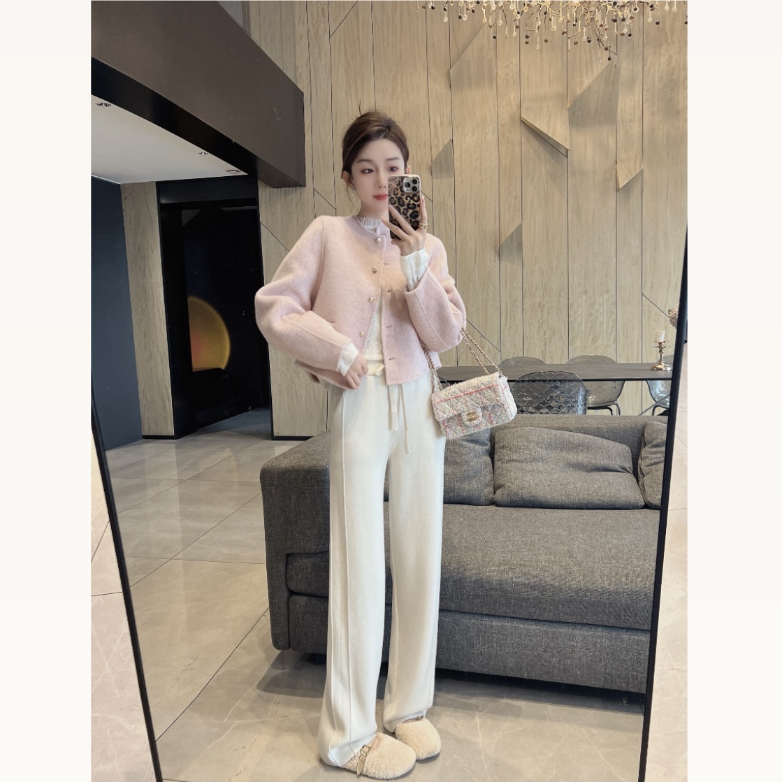 【大静静】韩系温柔园领单排扣双 図面羊毛外套756