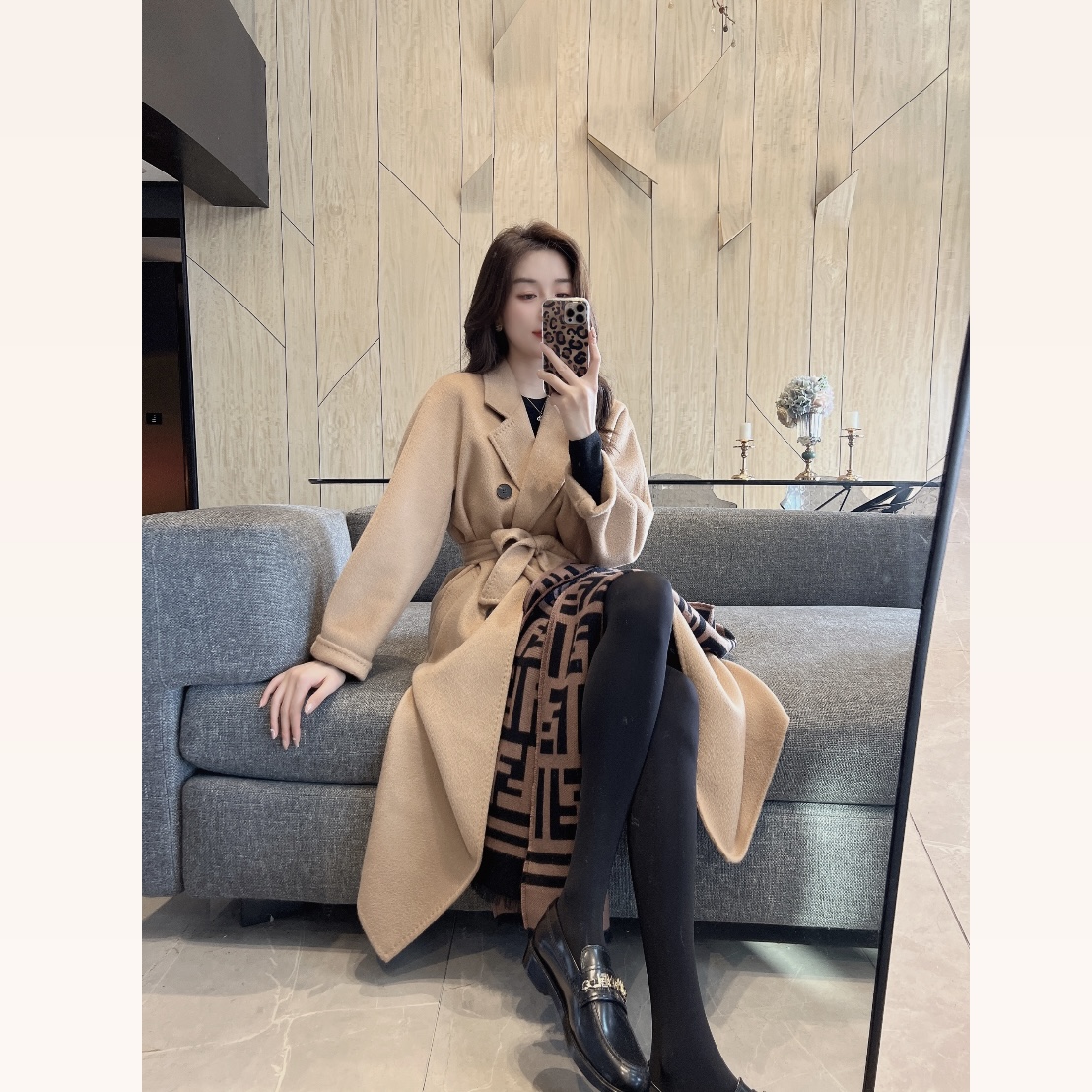 【大静静】棕色经典双排扣气质高级双面羊绒大衣毛呢时尚1699