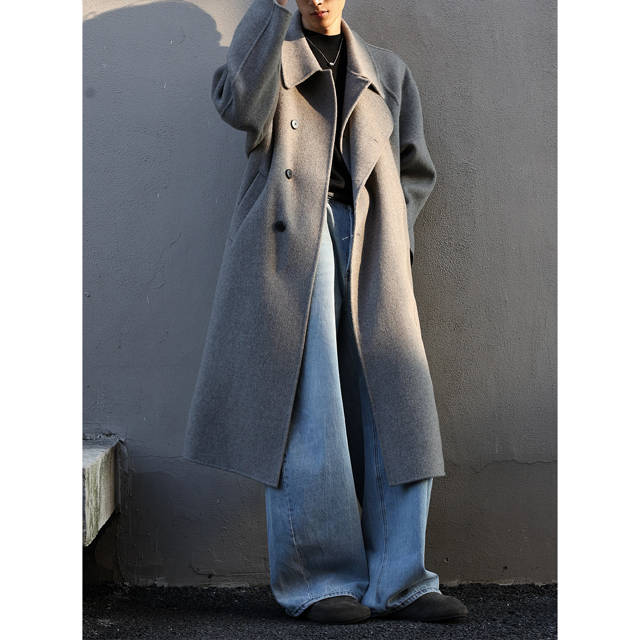 秋冬100%双面羊毛加长宽松设计款毛呢大衣N85235