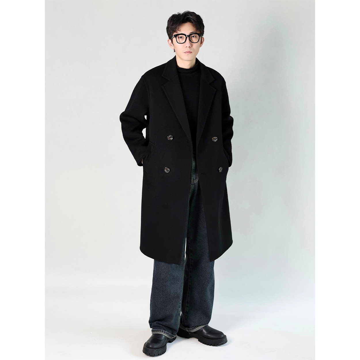 断码清仓 【100%羊毛】秋冬男款双面宽松羊毛大衣呢子中长款N23779