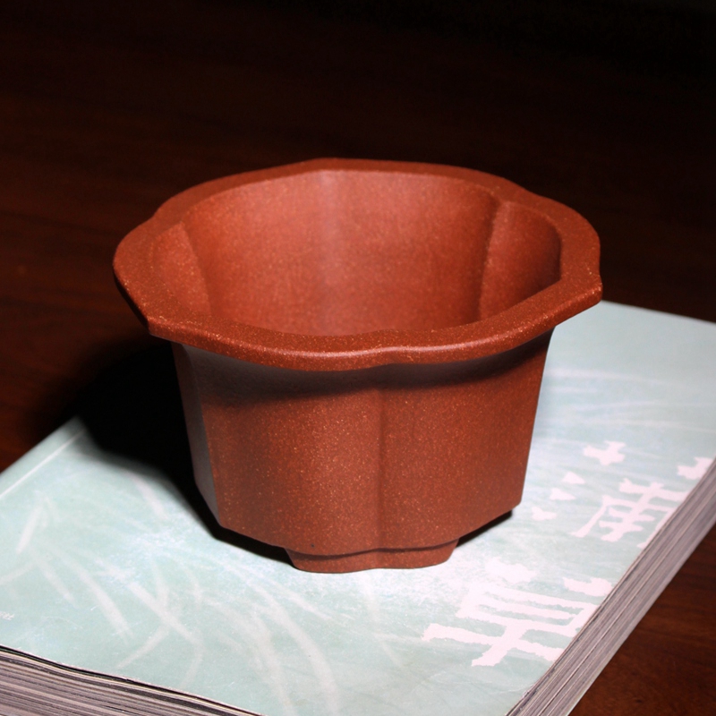 筋纹菱花形精品紫砂花盆小盆景盆栽多肉菖蒲盆降坡泥粗砂透气性好