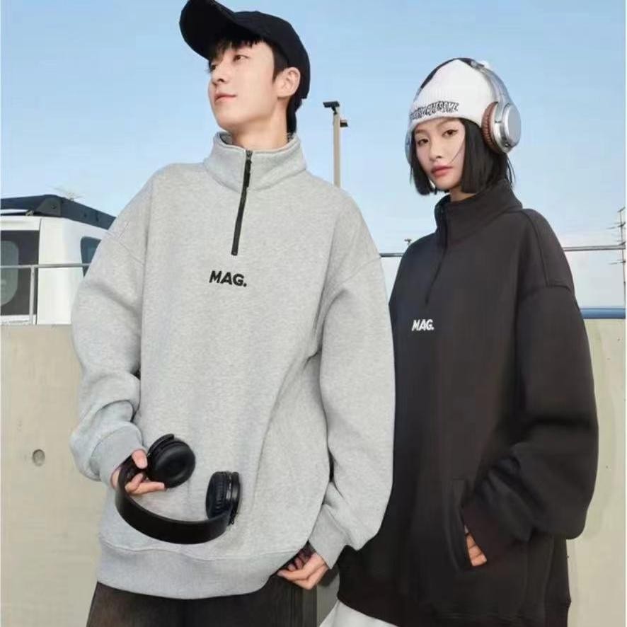 班尼 黑色 高领拉链绣花MAG加绒卫衣 916 （160-190）