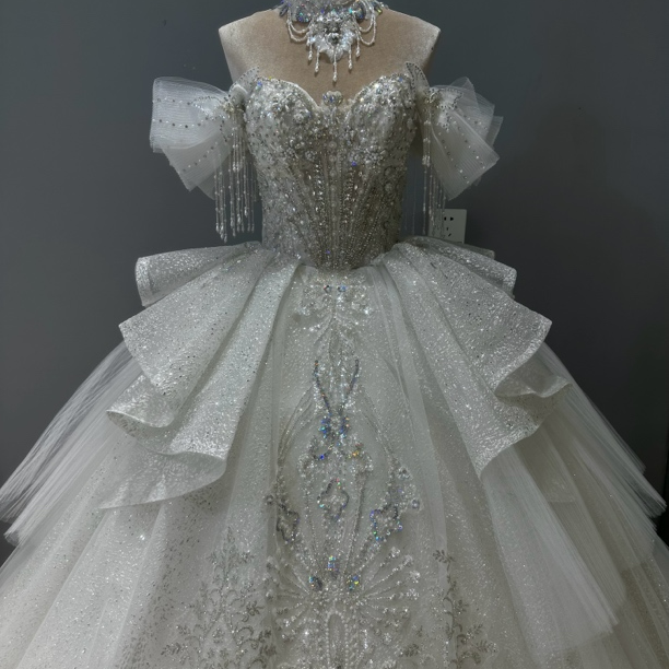 2024新款婚纱气质白色轻奢夏季轻奢公主泡泡袖大气一字肩婚礼