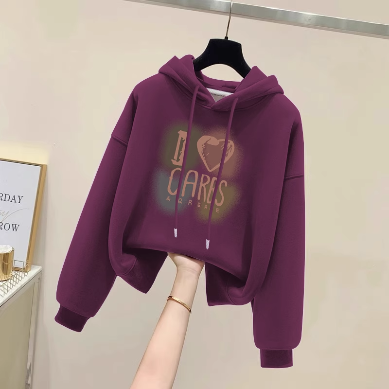 设计感小众秋冬新款2025加绒加厚套头连帽卫衣女短款宽松韩版外套