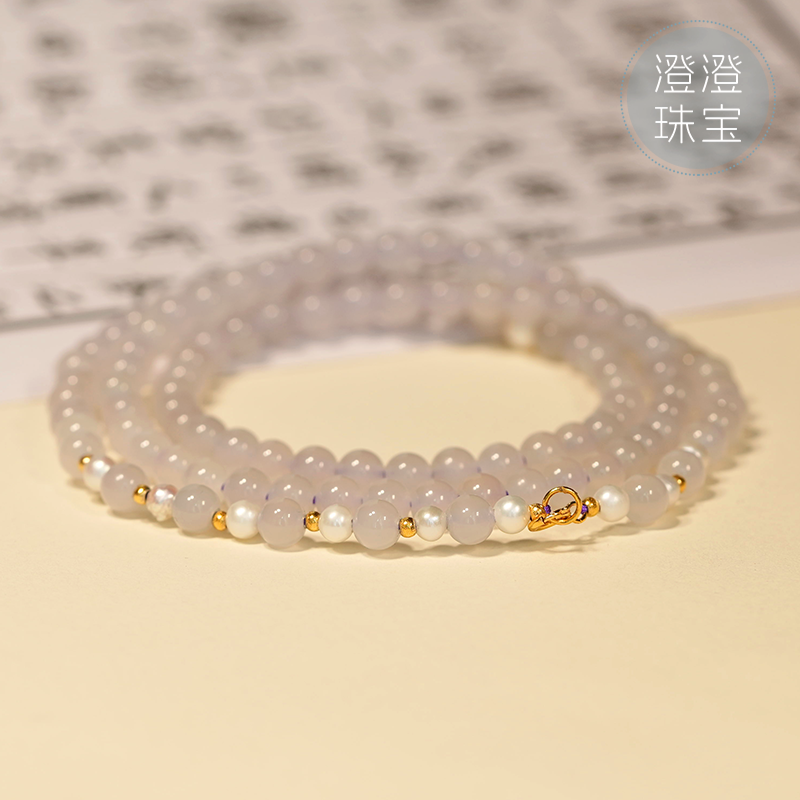 {澄澄珠宝}和田玉烟紫项链+18K金镶嵌轻奢百搭