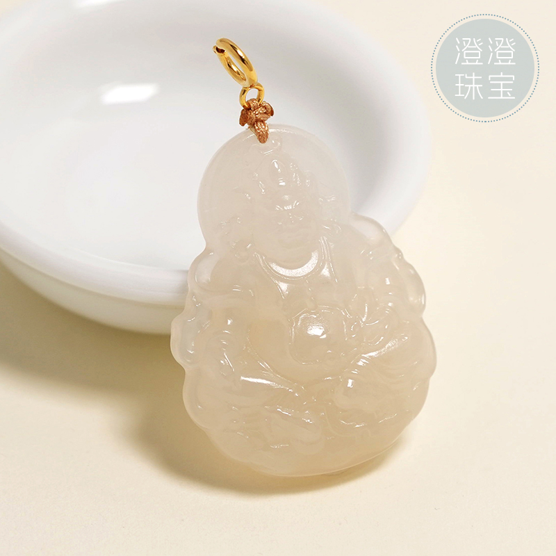 【非鹿】澄澄珠宝和田玉藕粉黄财神精美俏色吊坠 含链