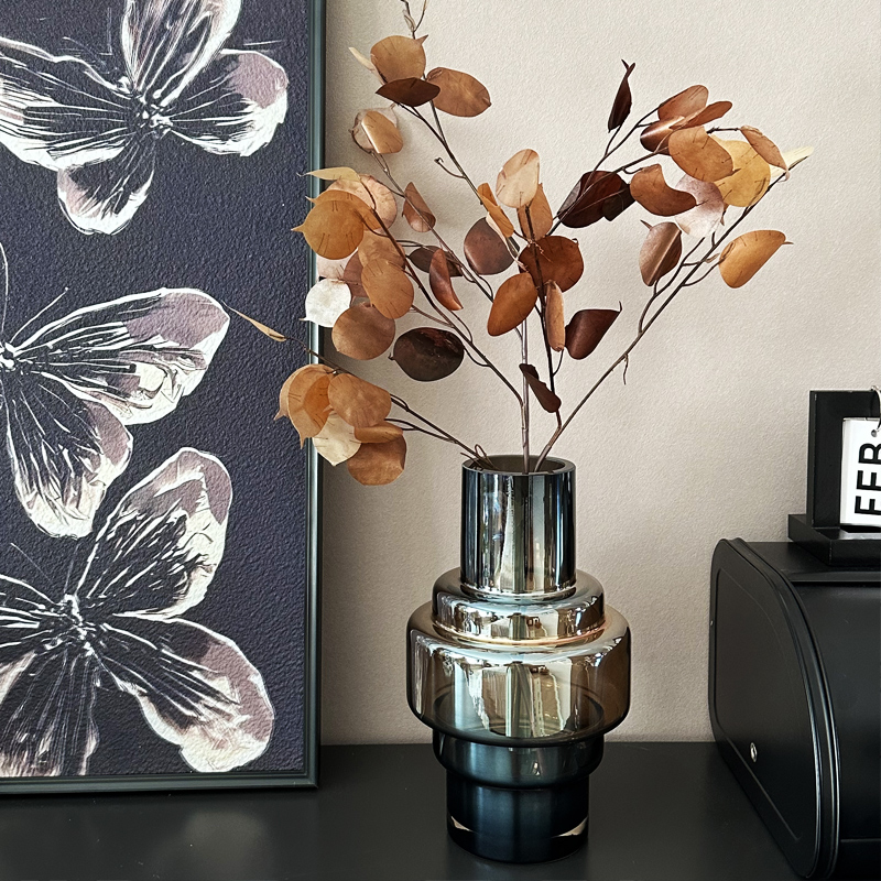 花瓶玻璃客厅玄关现代简约几何水养插花高端大气渐变彩色花器摆件