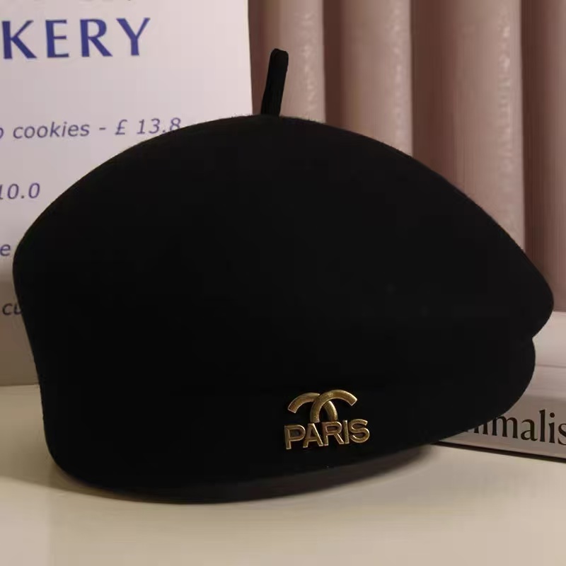 帽子女款2025款网红款韩版礼帽时尚百搭黑色毛呢秋冬经典高级帽子