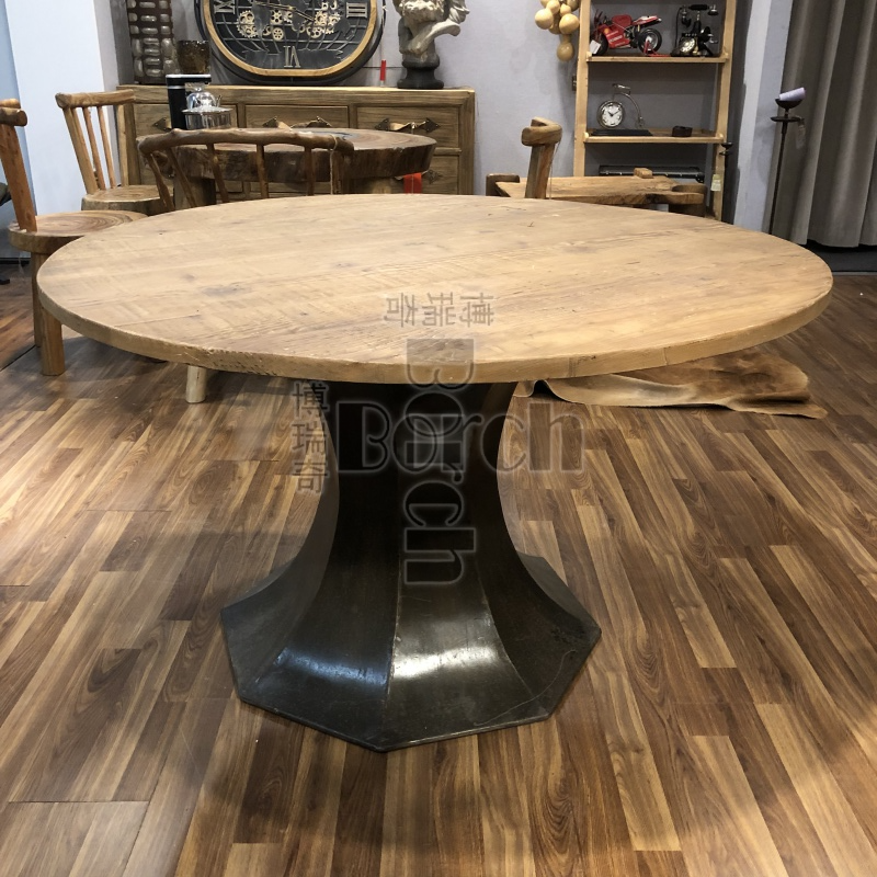 BORCH/博瑞奇复古简约榆木圆桌实木圆桌圆形餐桌（DL-2013XP-058）